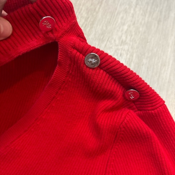 Lauren Ralph Lauren Red V-Neck Sweater with Button Detail – Size L BIN1005 - Picture 2 of 3